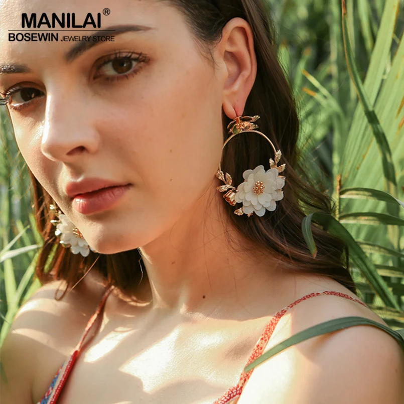 Женские серьги с большим цветком MANILAI тканевые подвески золотой цвет богемы