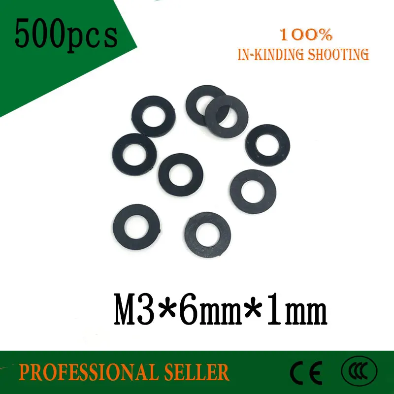 

500pcs M3 M3 x 6mm x 1mm M3*6*1 mm Black B Nylon Flat Washer Plastic Insulation Plain Ring Gasket
