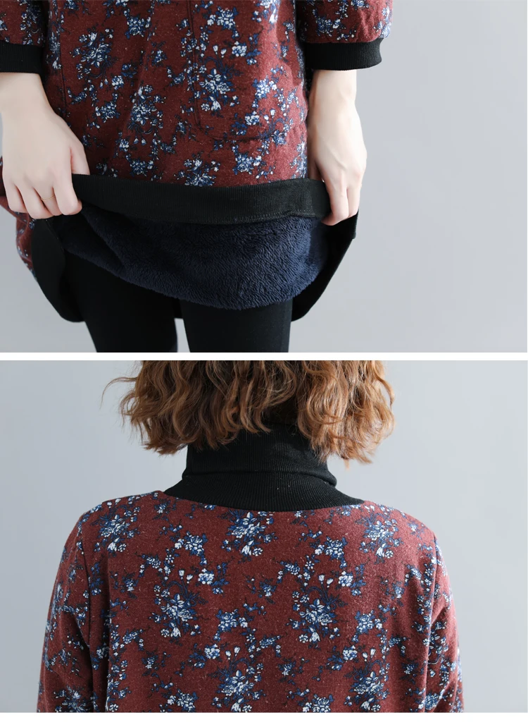 2018 зимняя теплая флисовая подкладка размера плюс платье джемпер с принтом