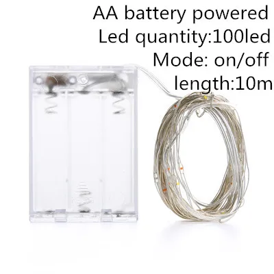 AA battery 10m Струнный светильник 1-10 м теплый белый светодиодный медные поделки из проволоки бутылки Волшебные украшения на День святого Валентина, свадьбу лампы Pary открытый батарея питание - Испускаемый цвет: AA battery 10m