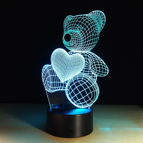 Светодиодный 3D акриловый ночной Светильник Новинка ночника Животные USB 7 цветов Изменение сенсорный выключатель маленькая настольная лампа праздничные подарки - Цвет: L9331-1