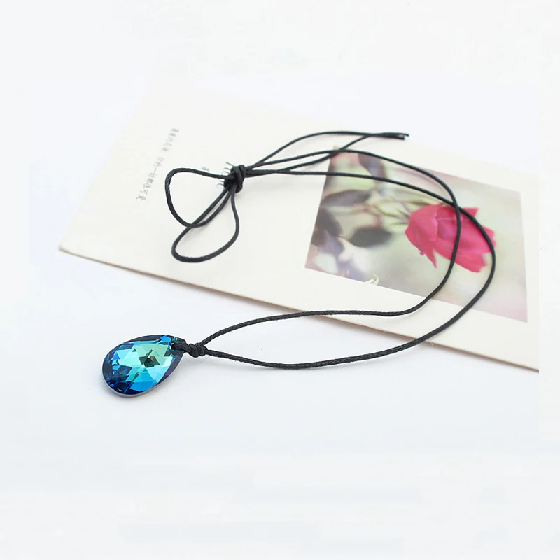 Женское винтажное ожерелье с подвеской в виде капли воды веревочной цепочкой без