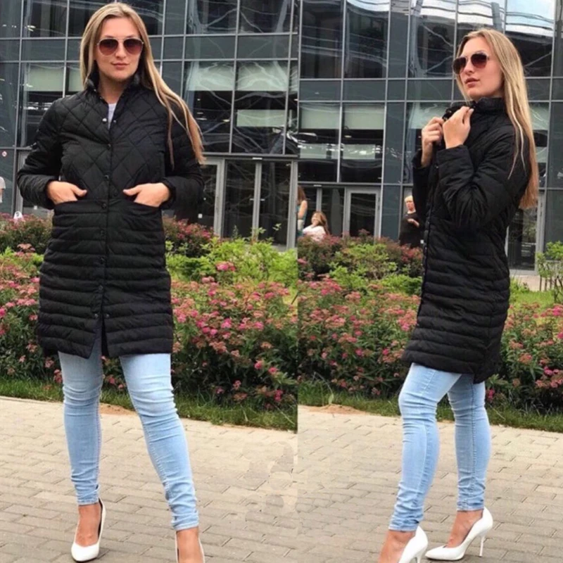 Casual Autumn Winter Jacket Coat 2018 Thin Cotton Padded Women Round Collar Single Breast Parka Solid Color Outwear | Женская одежда