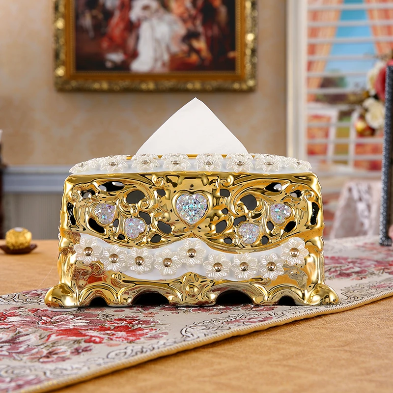 European Ceramic Luxury Tissue Boxes Creative Household Sitting Room Table Decoration Electroplating Smoke Box | Дом и сад