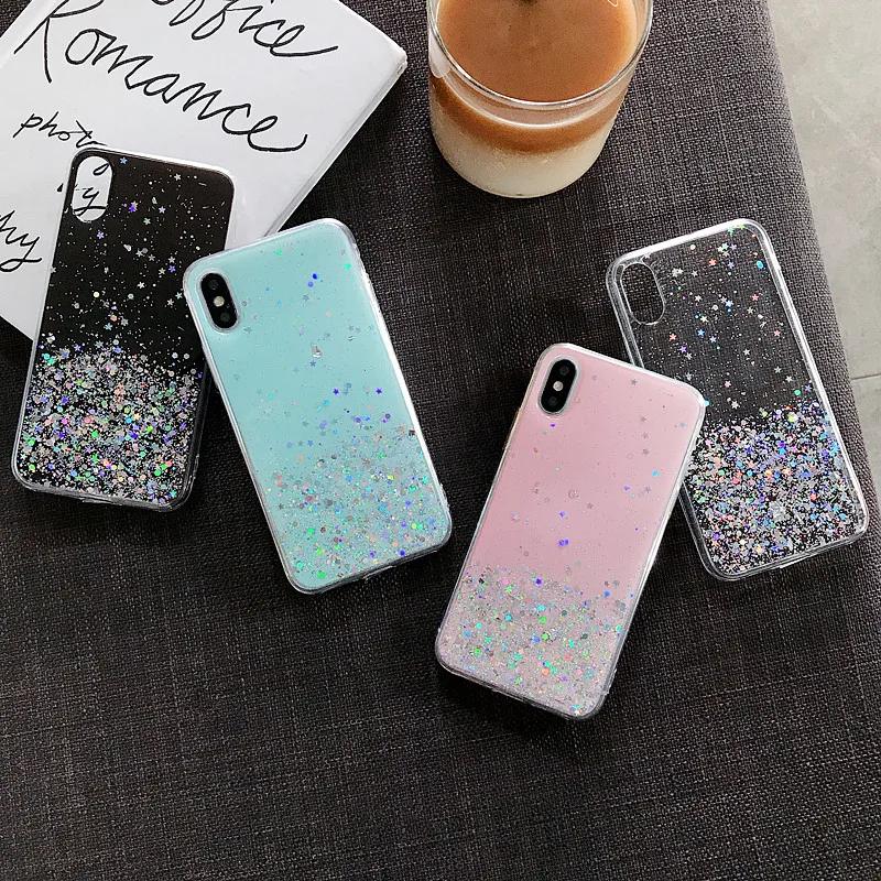 Luxury Bling Gradient Glitter Case For iPhone 6S 6 S 7 8 Plus X XR XS Max Sparkle Star Sequins Soft Clear Colorful Back Cover |