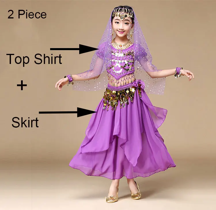2 Piece Purple Детский профессиональный сценический костюм для танца живота для девочек, Египетский танец живота, костюмы для девочек, индийские болливудские комплекты для танцев - Цвет: 2 Piece Purple