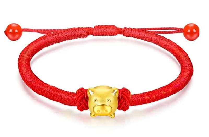 Pure 24K 999 Yellow 3D Gold Year of the Pig Bracelet Luck Zodiac Weaving Rope For Women Baby Female 16cmL Jewelry | Украшения и