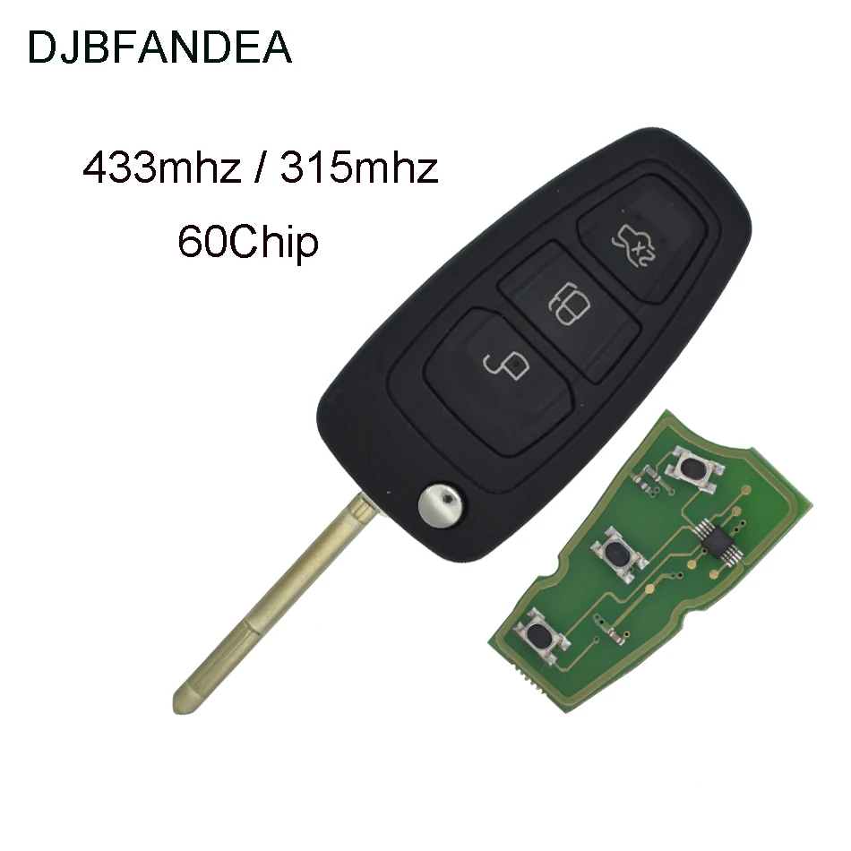 DJBFANDEA 315 МГц/433 МГц 3 кнопки 60 чип Автомобильный Дистанционный ключ для Ford Focus Mk1 Mondeo