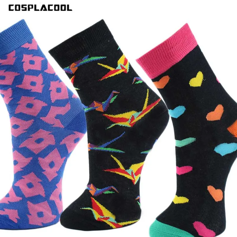 

[COSPLACOOL]Skateboard Papercranes Happy Men Socks Casual Fashion Cotton Unisex Meias Breathable Harajuku Calcetines Hombre