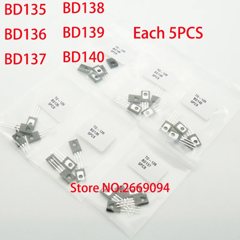 30 шт. BD135 BD136 BD137 BD138 BD139 BD140 каждый 5 TO126 Silicon NPN Epitaxial Power Триод Транзистор TO-126 |