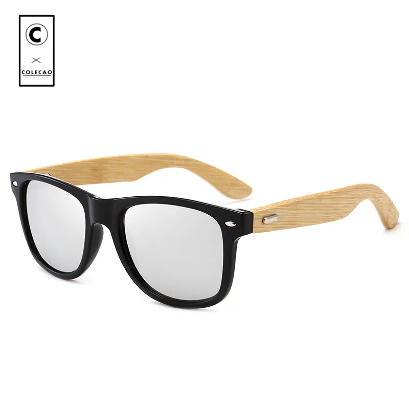 COLECAO Rivet Retro Sunglasses Men 2018 Rectangle Bamboo Frame Outdoor Driving Vintage Men's UV400 Glasses 2140B | Аксессуары для