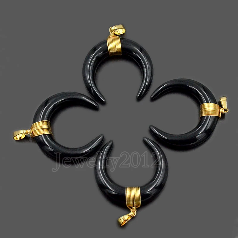 5 шт./лот натуральный черный камень рога Полумесяца Рейки Чакра завернутый