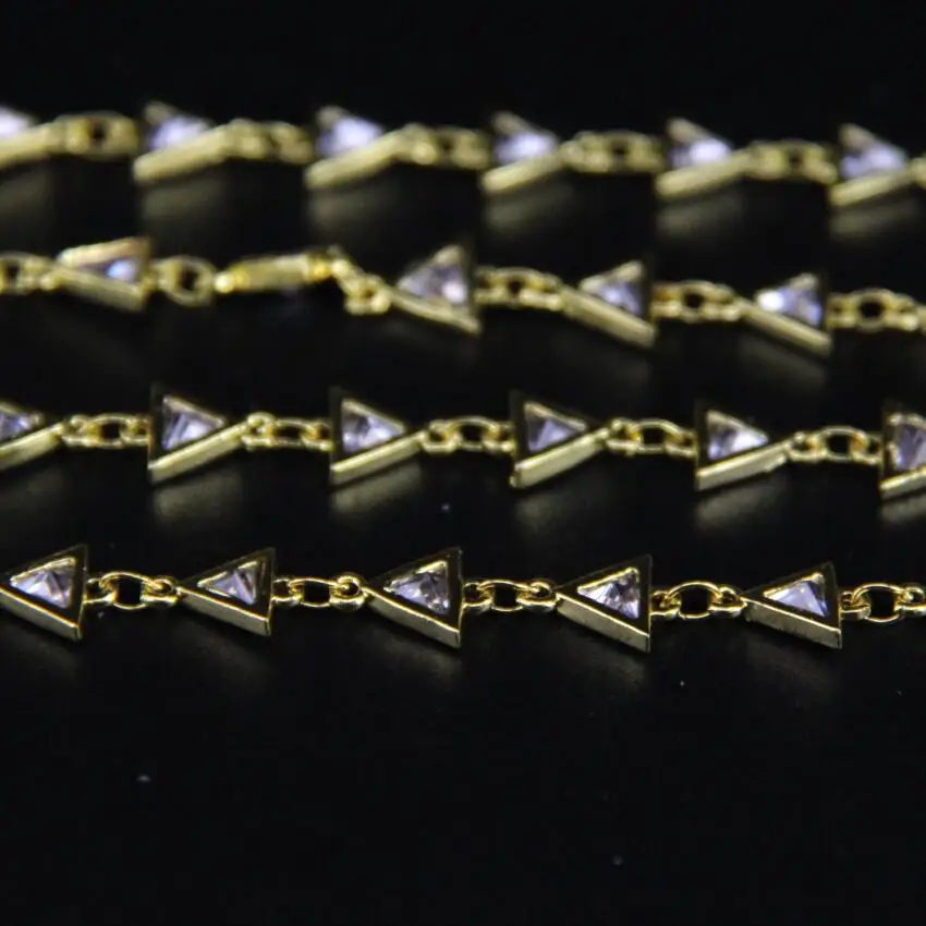 7 мм треугольная белая кубическая циркониевая Золотая цепочка ограненная