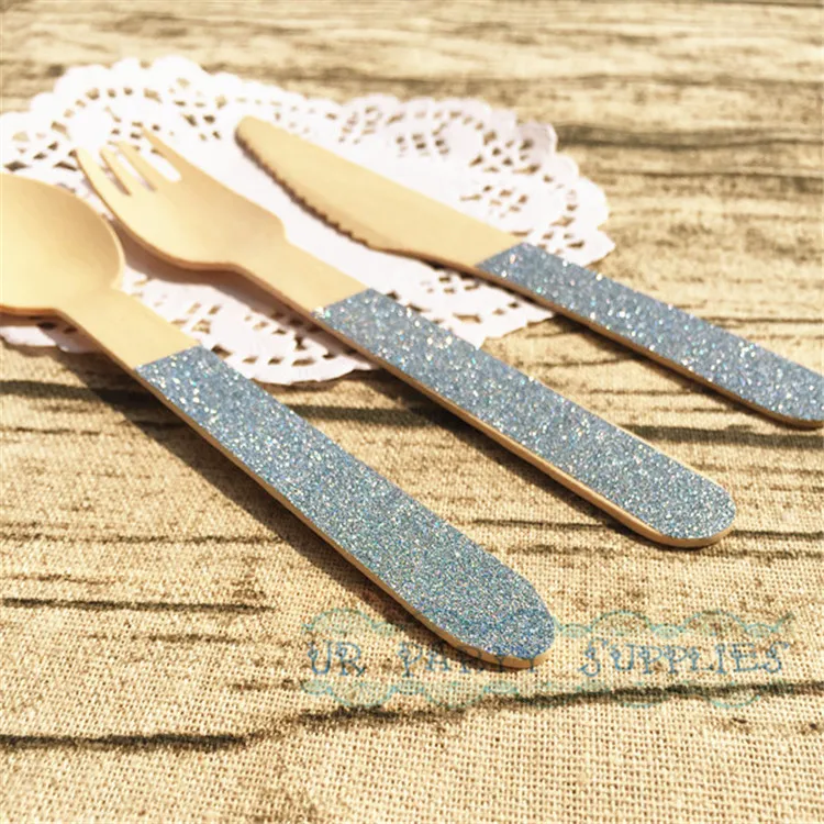 Одноразовые деревянные столовые приборы светильник бые ложки для дня рождения с