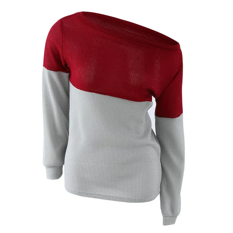 Z&ampKOZE Winter Patchwork Color knitted sweater women 2016 Autumn Sexy long sleeve off shoulder jumpers pullover sweaters | Женская