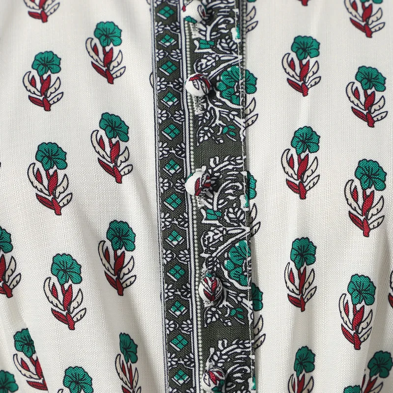 DEAT new summer fashion women clothes round neck vintage Vacation lantern sleeves linen flower printed dresses WG84206L
