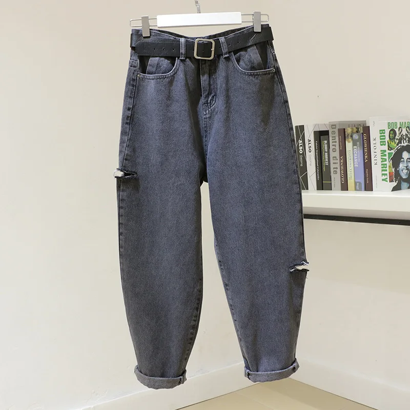 Модные джинсы с высокой талией женские шаровары весна-осень 2019 большие размеры