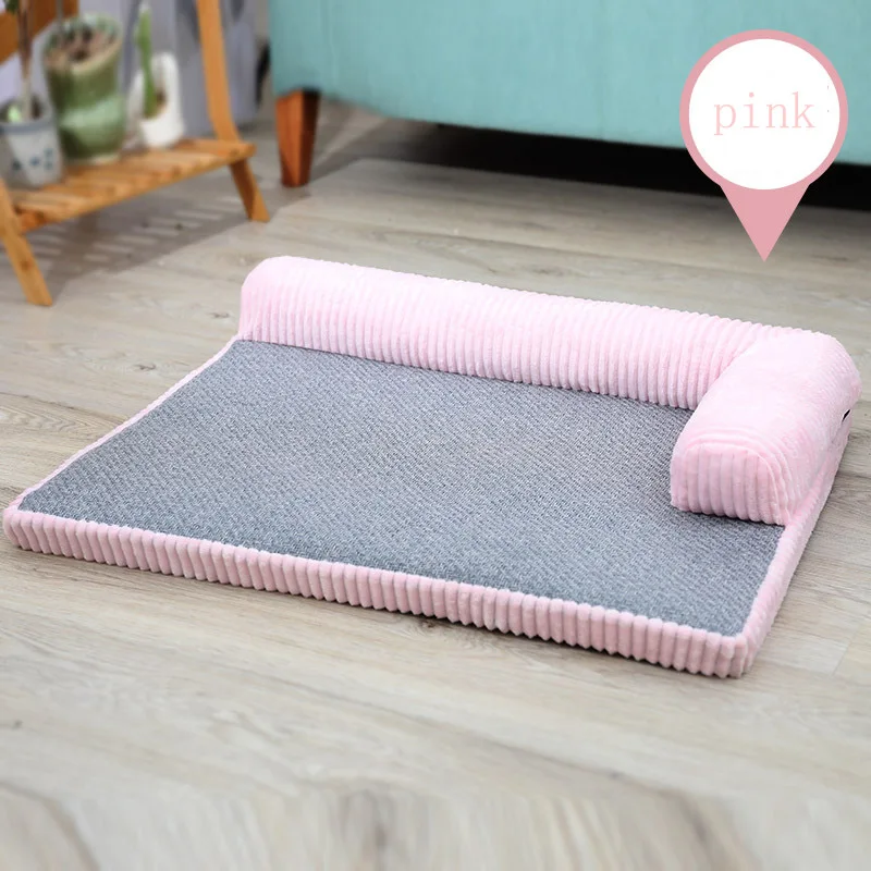 Double backrest pink Съемный и моющийся собачий питомник, домик для кошек, четырехсезонная кровать для щенков, скамейка для маленьких, средних и больших собак, водонепроницаемая подушка для дивана для домашних животных - Цвет: Double backrest pink