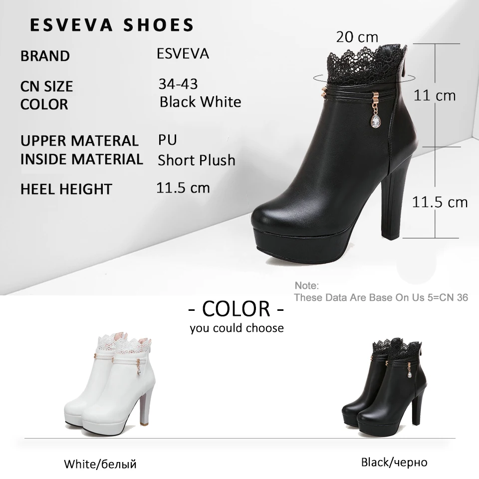 ESVEVA 2019 Women Boots Crystal Platform Zip Round Toe Square High Heels Winter Shoes Elegant Ankle Woman Size 34-43 | Обувь