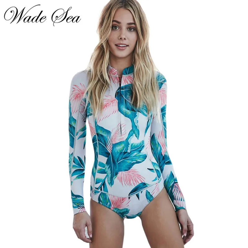Уэйд море 2018 пляж с длинным рукавом Купальники печати Одна деталь Мягкий ванный