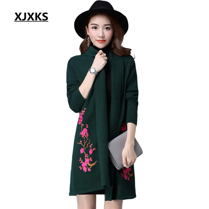 Женский кашемировый вязаный свитер XJXKS с длинным рукавом и аппликацией|rebecas