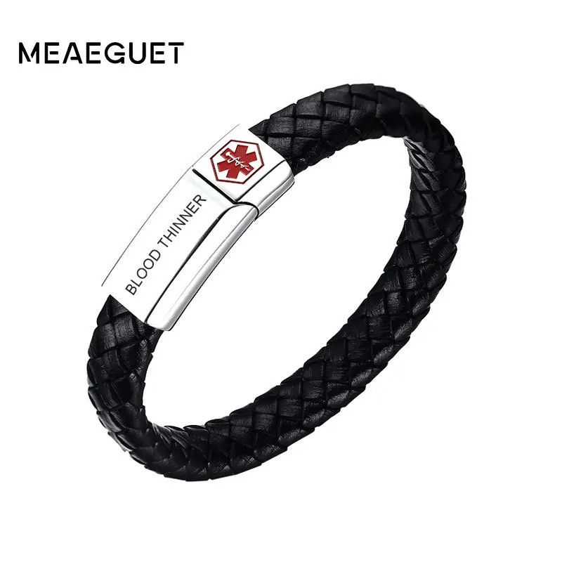 Meaeguet браслет из натуральной кожи Egraver медицинский для мужчин ювелирные изделия диабет Альцгеймера - Окраска металла: BLOOD THINNER