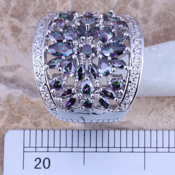 Изящное кольцо с серебристым покрытием цвета радуги и белого CZ Размер 6 / 7 8/9/10/11