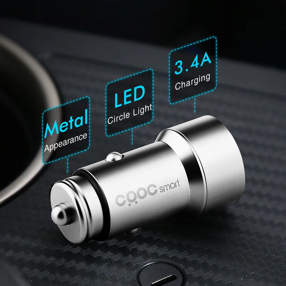 CRDC 3.4A Dual USB Car Charger Universal Metal Fast Car-Charger With LED halo for Xiaomi iPhone 7 Samsung S8 LG G5 HTC&ampTablet PC |