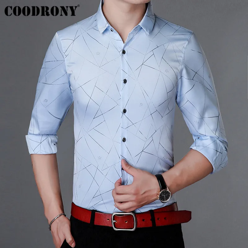 COODRONY брендовая мужская рубашка, осенняя деловая одежда, повседневные рубашки с длинным рукавом, Хлопковая мужская рубашка, модная полосатая рубашка Masculina 96011