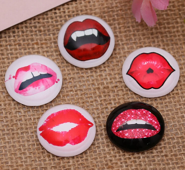 Sexy Lips 12mm/14mm/16mm/20mm Round photo glass cabochon demo flat back Making findings