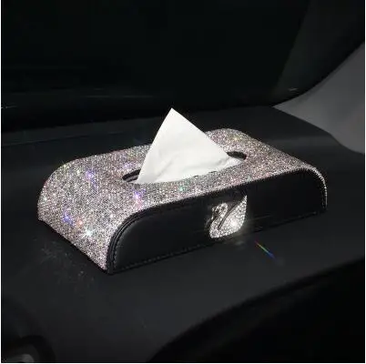 B Черный Кожаный Автомобильный держатель для салфеток Bling Crystal multi-use бумажный чехол для полотенец перекачивающая бумага чехол диспенсер автомобильный Декор - Название цвета: B