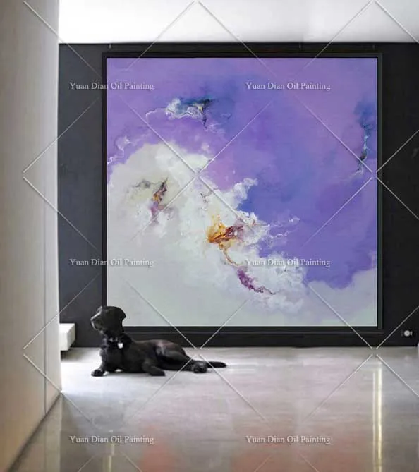 Goede Paars Meer Fish Swim Handgeschilderd Abstract Landschap Olieverfschilderij Wall Art Borstel Schilderen Voor Woonkamer Interieur