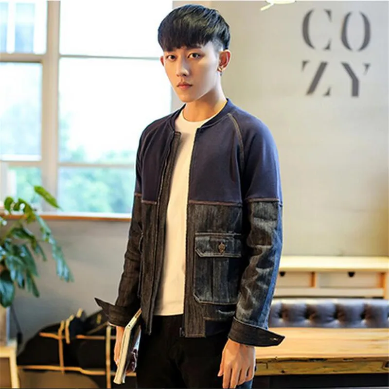 Весенне-осенняя джинсовая куртка для мужчин свободная бейсбольная с