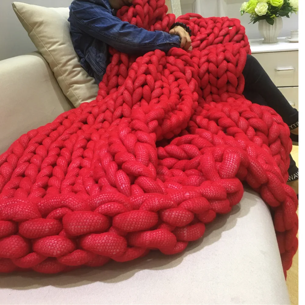 Новое теплое очень толстое трикотажное одеяло ручная вязка мягкое используется