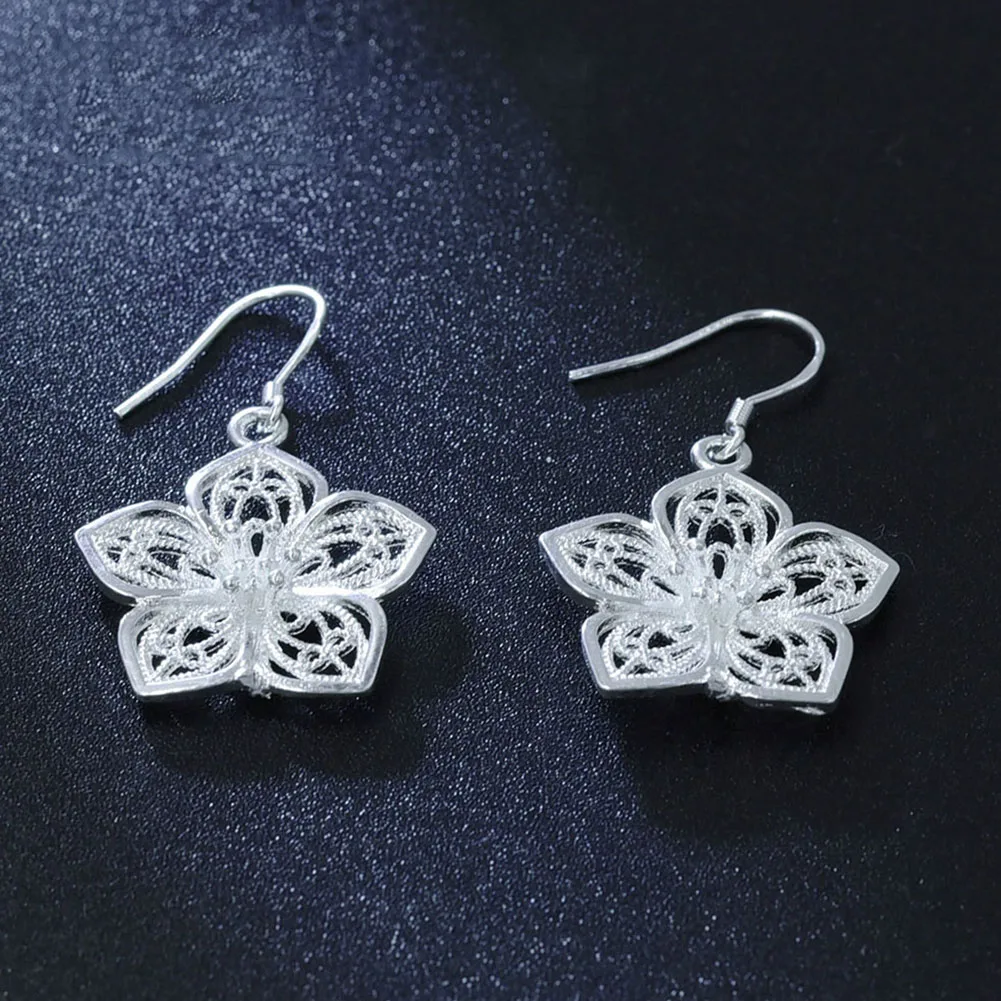 Элегантный Для женщин Посеребренная пять лепестка цветок Ушные Крючки Висячие