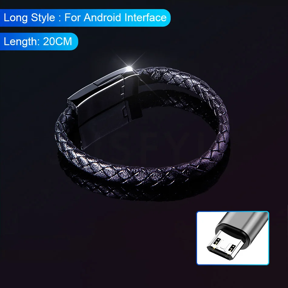 For Micro USB 20CM Спортивный кожаный заряжатель USB браслета кабель для передачи данных для мобильного телефона Быстрая зарядка для iphone X XS MAX XR samsung S8 S9 телефонный кабель - Цвет: For Micro USB 20CM