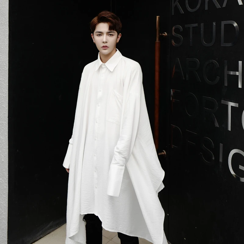 Осенняя Новинка мужские сверхсвободные рубашки оверсайз с длинным рукавом
