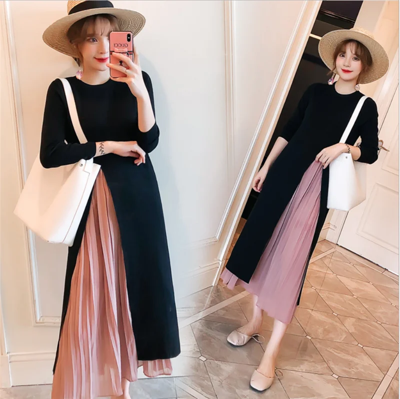 

Maternity Nursing Dress Autumn Winter Pregnant women Cloth Long Sleeve Breastfeeding long dresses for Pregnant Women Pregnancy
