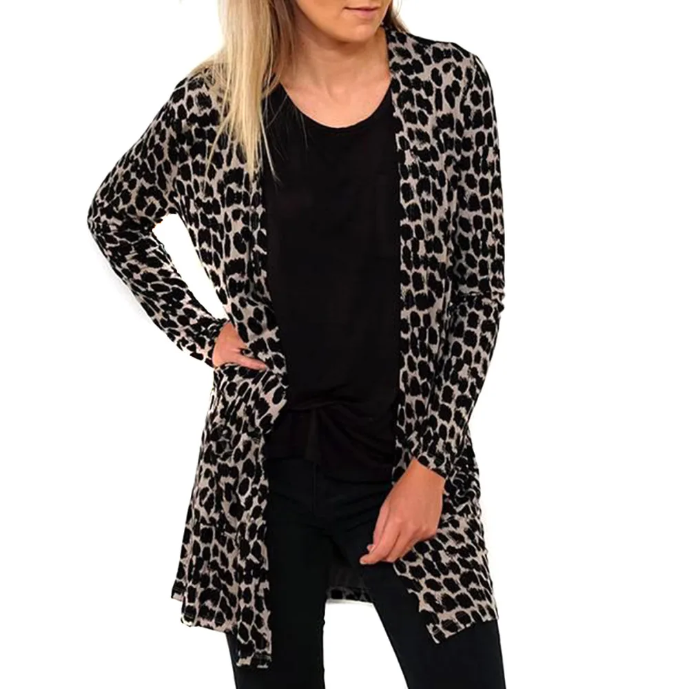 Повседневный женский длинный кардиган с леопардовым принтом сезон весна осень