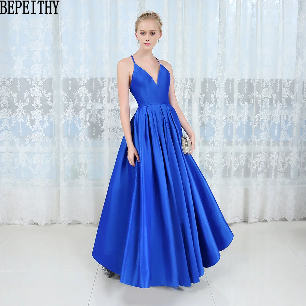 BEPEITHY vestido de festa новые сексуальные платья с глубоким v-образным вырезом для выпускного вечера простое синее платье Длинные вечерние платья