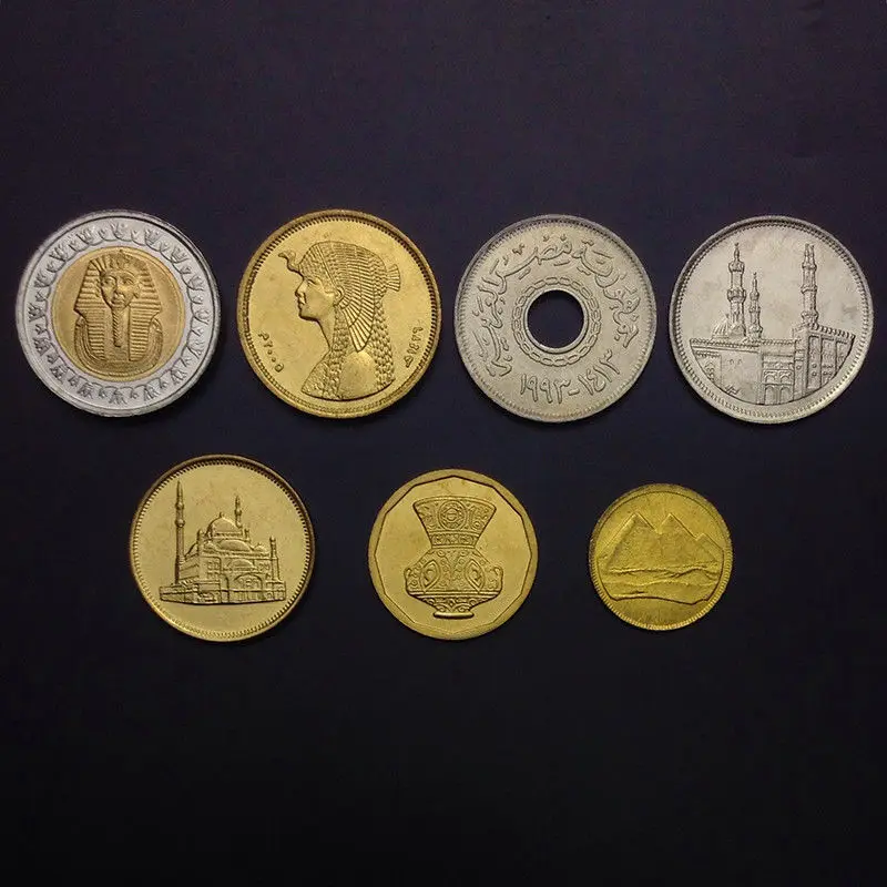 [A-1] комплект в египетском стиле 7 монет 1 5 10 20 25 50 Piastres + фунт UNC коллекция и