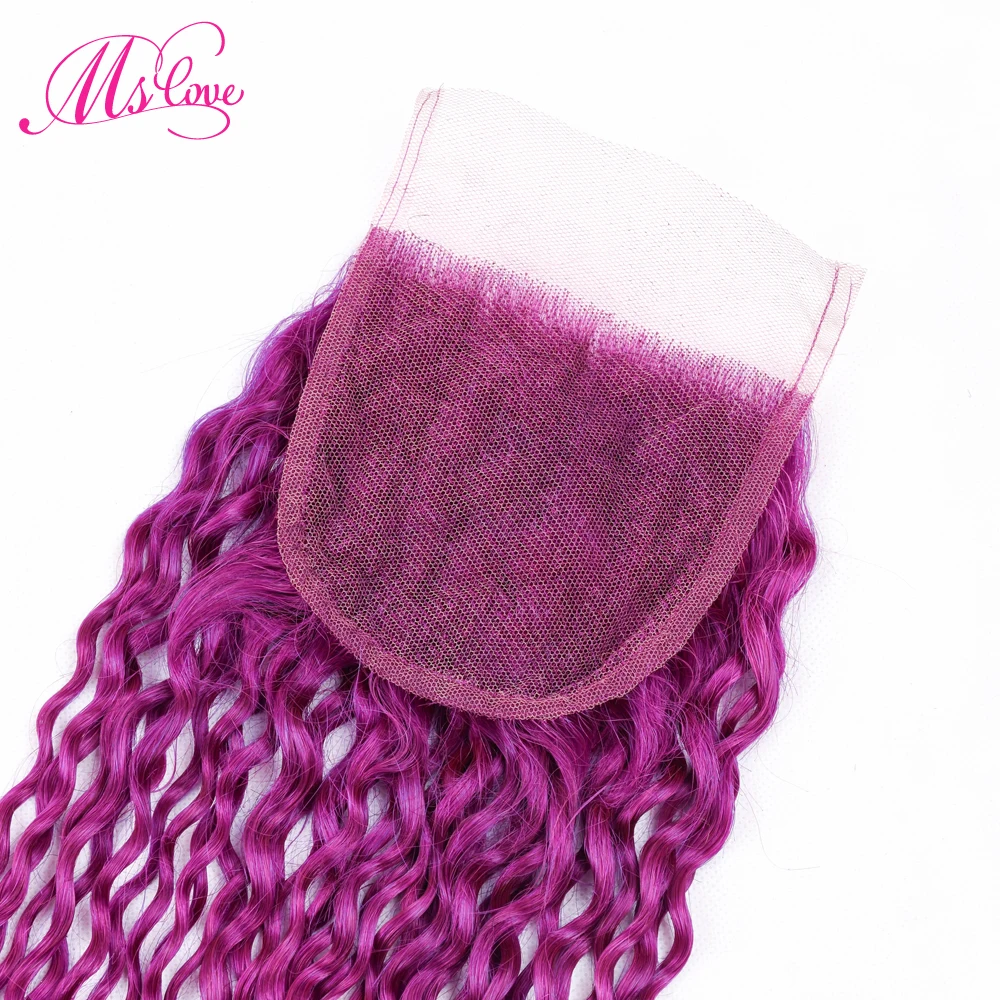 MS Love фиолетовые пучки с закрытием перуанские вьющиеся волосы волос Remy