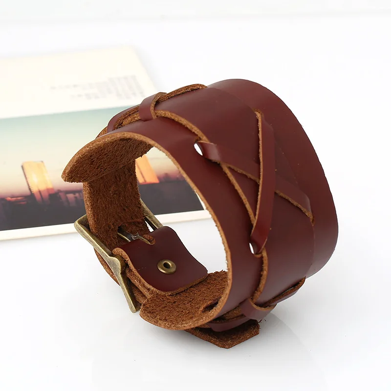 Оптовая продажа Прямая поставка мужской браслет кожаный панк Байкерский