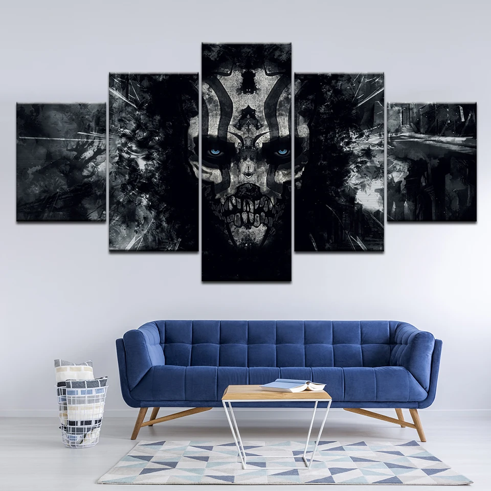 Темный череп с синим картина рисунком глаз холст картины 5 шт. Wall Art Холст Картина