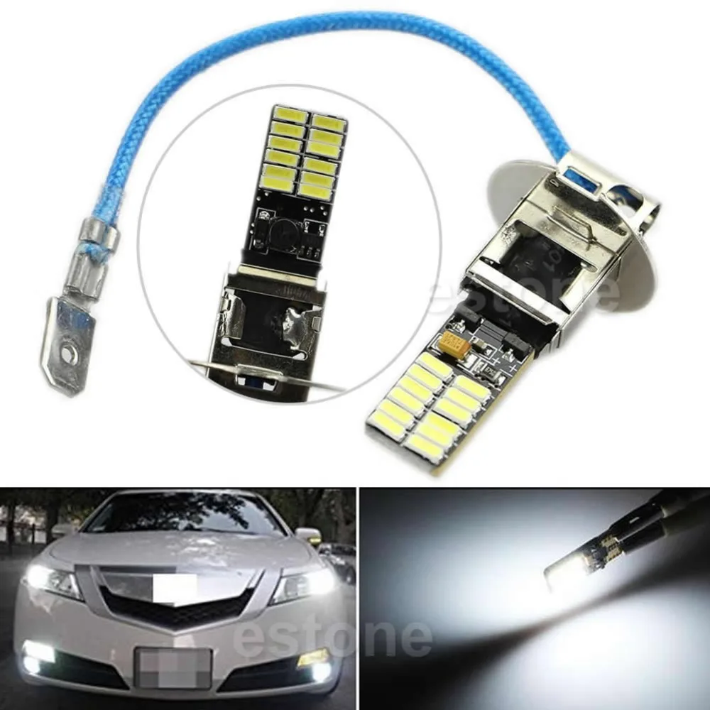 

24-SMD-4014 H3 6500K HID White LED Bulbs for Fog Light or Driving Lamp New