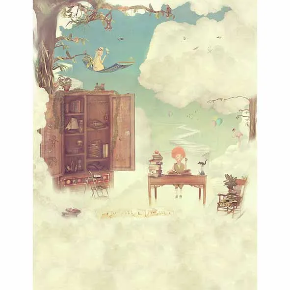 Allenjoy фон для фотографии мультфильм фантазия книжный шкаф небо облака детский