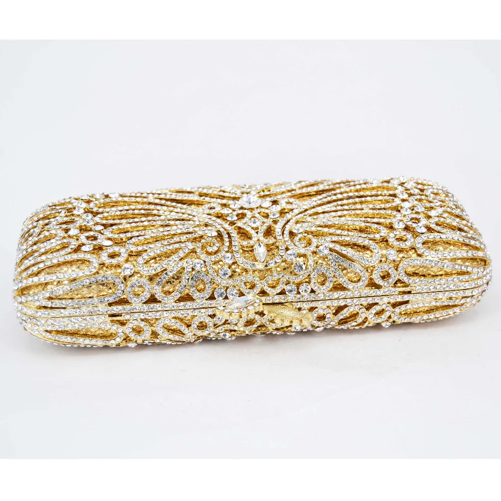Длинные золотые клатч Для женщин Роскошная обувь с украшением в виде кристаллов