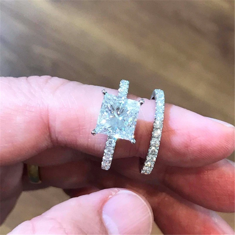 1 8 карат бриллиантовое кольцо 14K Whtie Золотое обручальное принцессы топаз