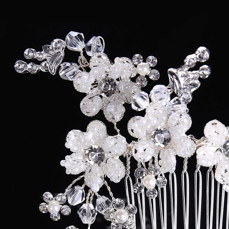 Роскошная свадебная тиара гребень Жемчуг Цветочный Серебряный цвет