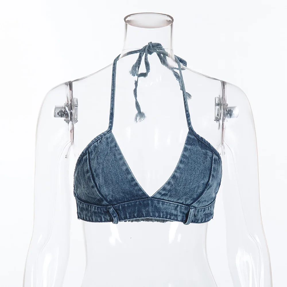 BLUE Женский сексуальный жилет, модный джинсовый камзол, без рукавов, Elsatic Cami, топы, летние джинсовые майки, женский короткий топ с бретельками, вечерние, клубная одежда - Цвет: BLUE